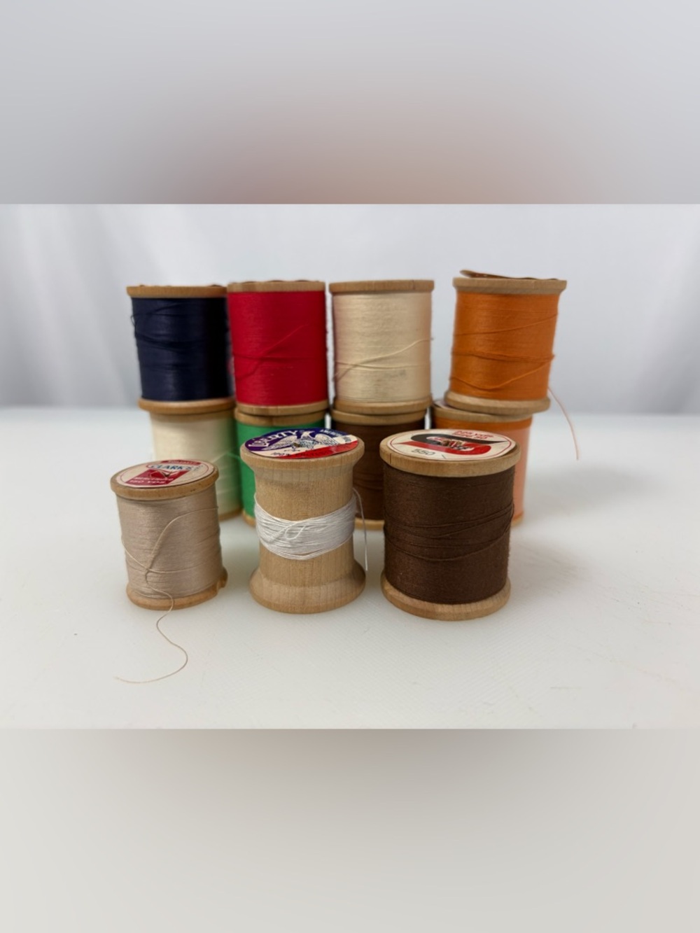 Vintage Collectible Wooden Thread Spools 11 Various Brands and Colors